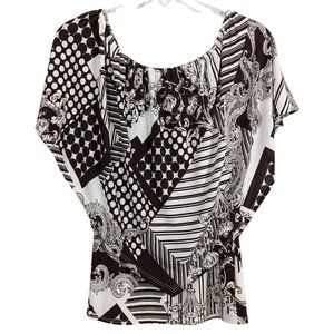 Chatoyant brown and white short sleeve drop neck top size‎ S